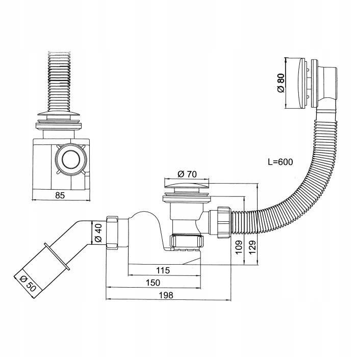 SYFON WANNY KLIK-KLAK CZYSZCZONY OD GÓRY