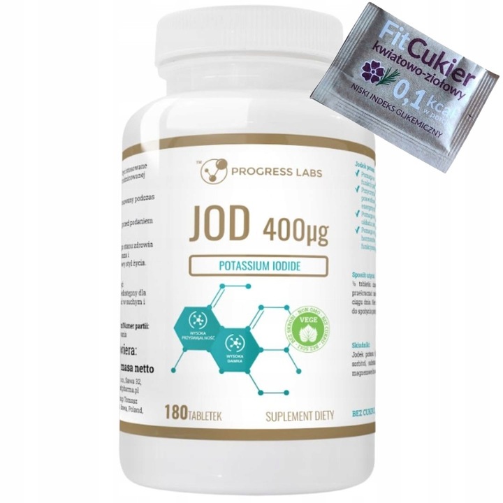 Progress Labs Jod Jodek potasu 400mcg 180 tabletek