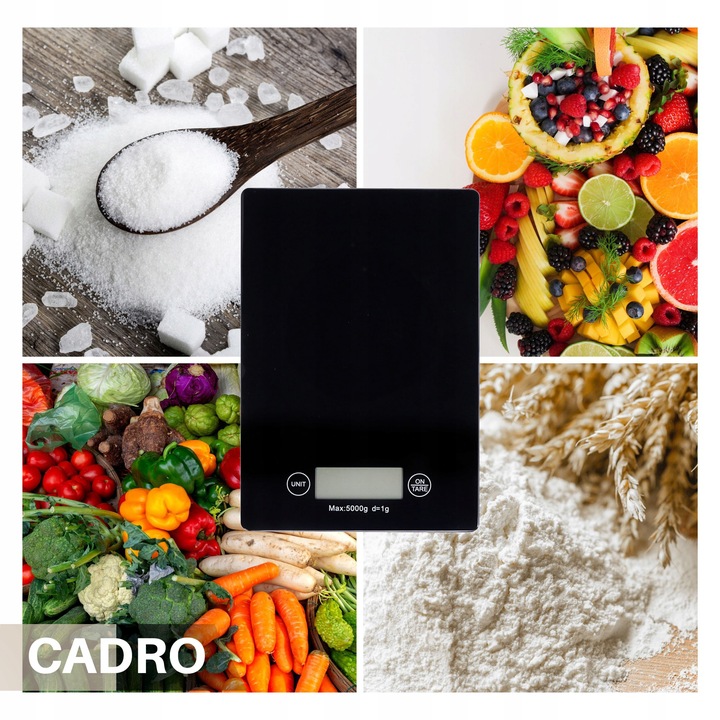 Waga kuchenna elektroniczna do odmierzania ważenia szklana 5 kg czarna