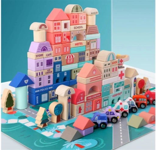 Drewniane Klocki Miasto Auta 115 Klocków + Puzzle