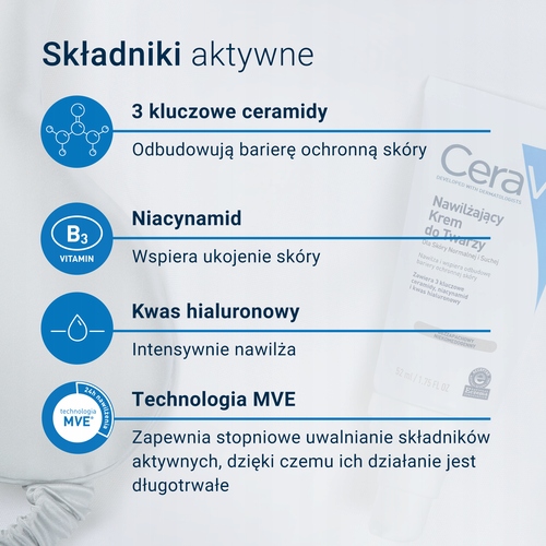 CeraVe krem z ceramidami, intensywne nawilżenie twarzy, 52 ml