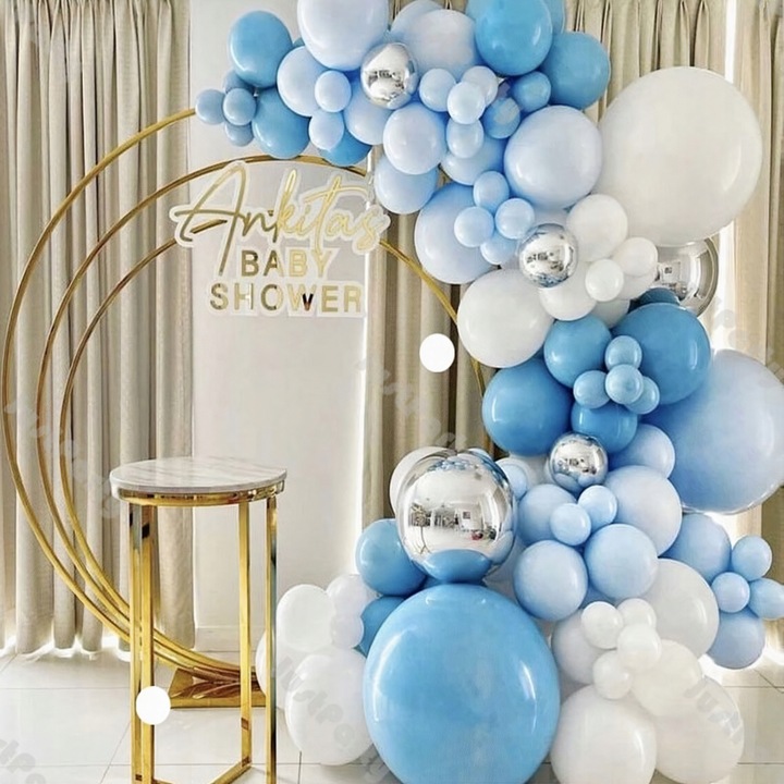 GIRLANDA BALONOWA XXL BALONY BIAŁA NIEBIESKA SREBRNA ROCZEK CHRZEST