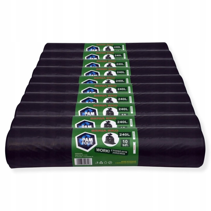 WORKI NA ŚMIECI 240L 100szt Uniwersalne Grube Mocne Czarne Pam Folie
