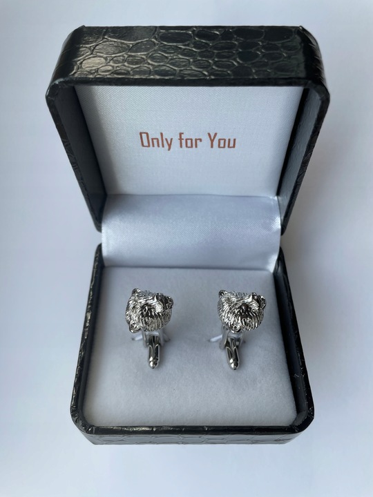 Spinki do mankietów EXC Miś Niedźwiadek Gryzli Głowa Misia w białym Etui