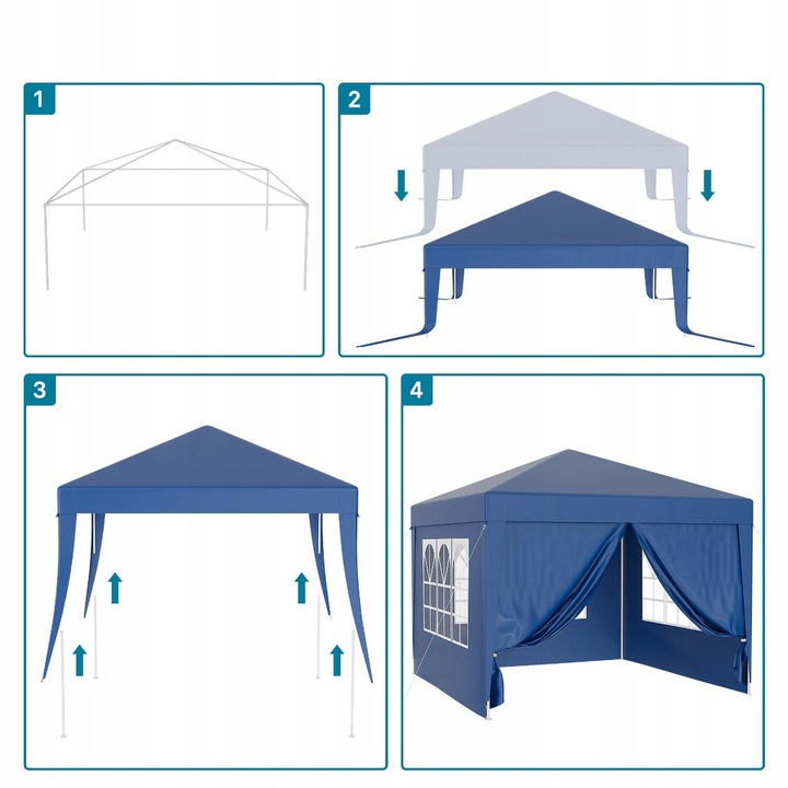 PAWILON OGRODOWY NAMIOT HANDLOWY 3x3 m + 4 ŚCIANY BOCZNE OKNA ZAMEK