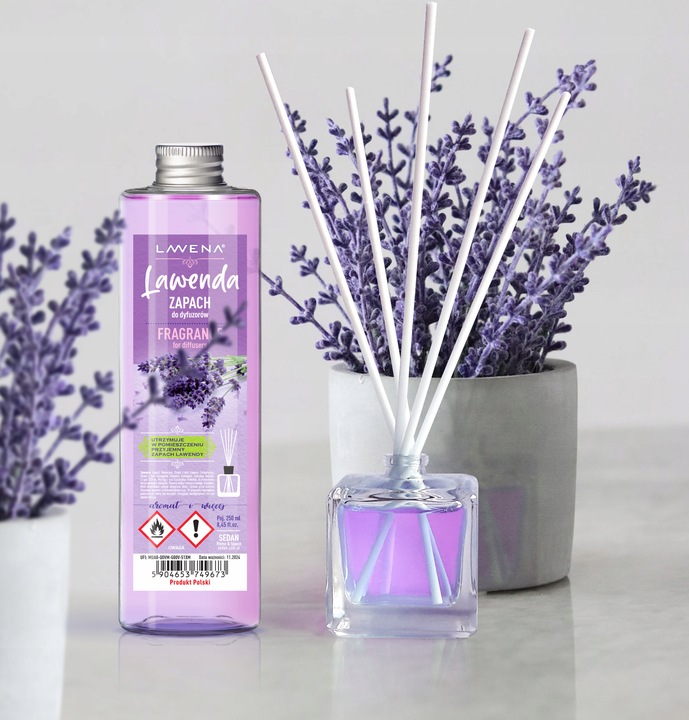 Zapas LAWENDOWY płyn do DYFUZORÓW patyczki TRWAŁY ZAPACH perfumy 250ml