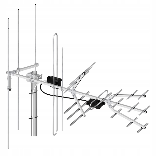 Antena TV UHF VHF Tri Digit Combo H/V DVB-T2 LNA-169 38dBi MUX-8 Dipol