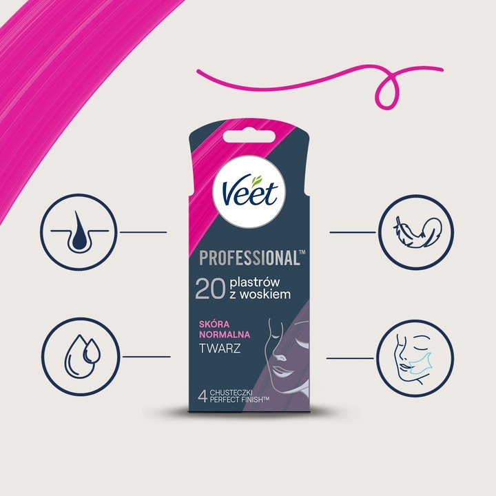 VEET Plastry z woskiem do depilacji twarzy 20 szt Masło Shea wyciąg z jagód