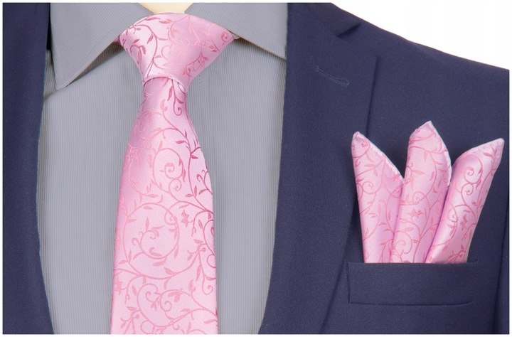 ŻAKARDOWY KRAWAT + POSZETKA Wypustka Męska do Garnituru Mikrofibra