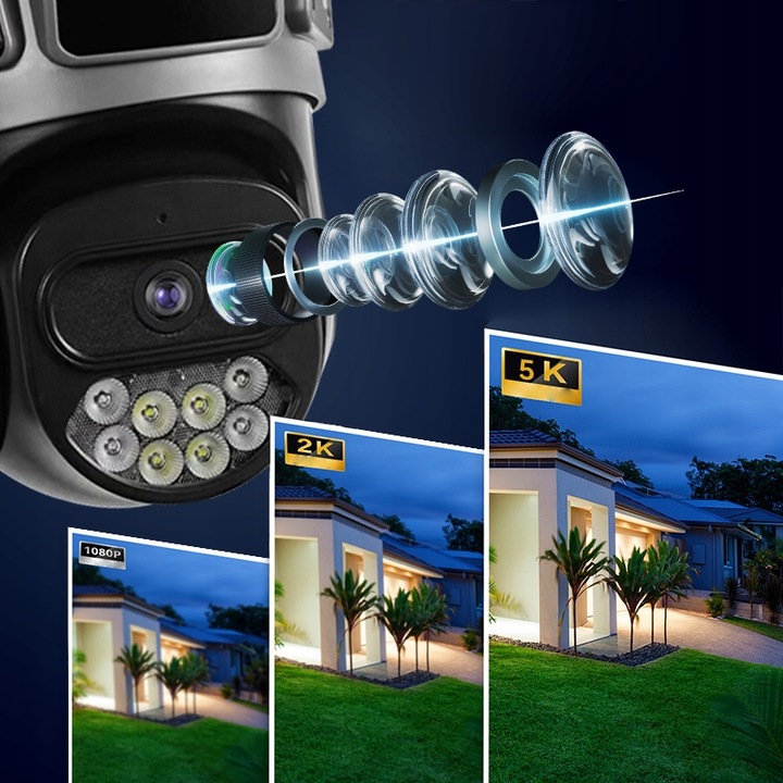 PODWÓJNA KAMERA 2X5MP 5GHz ZOOM ZEWNĘTRZNA OBROTOWA IP WIFI ALARM DETEKCJA