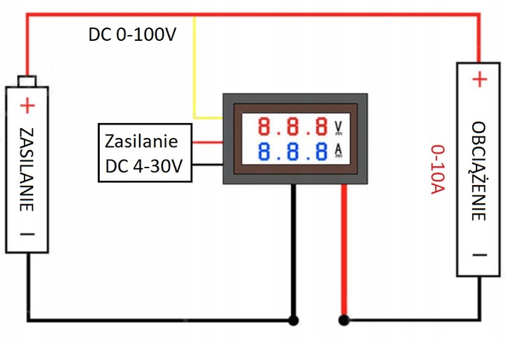 AMPEROMIERZ WOLTOMIERZ PANELOWY 50A 100V NAPIĘCIE PRĄDU STAŁEGO DC 60mV LCD