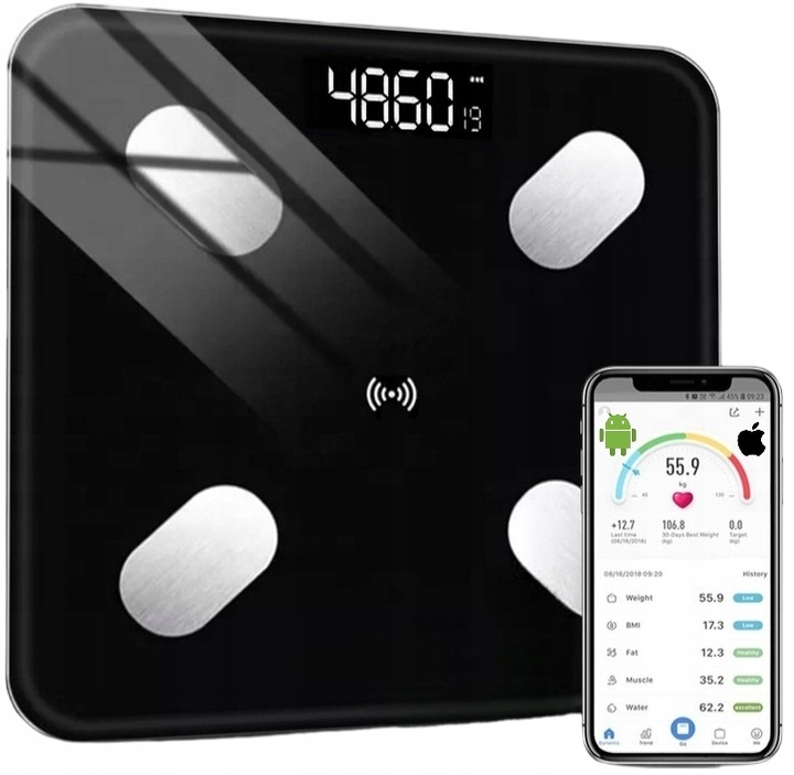 WAGA ŁAZIENKOWA ANALITYCZNA SLIM 180KG SMART+ 31w1 ANDROID iOS