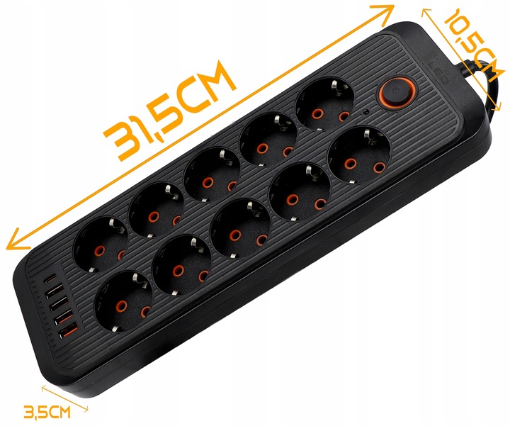 Przedłużacz Listwa Zasilająca Sieciowa 3M 10 Gniazd + 5X USB Ładowarka