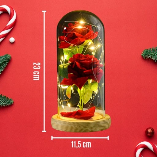 WIECZNA RÓŻA W SZKLE ŚWIECĄCA LED PREZENT PUDEŁKO NA WALENTYNKI DZIEŃ BABCI