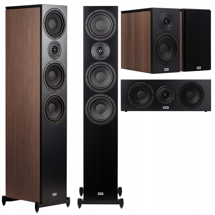 HECO Aurora XT 700 + 300 + Center ZESTAW KOLUMN KINA DOMOWEGO 5.0 WALNUT