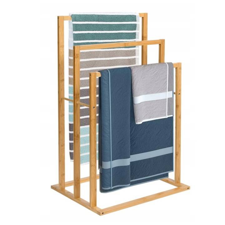 Stojak wieszak łazienkowy drewniany bambus regał drabinka półka uniwersalny