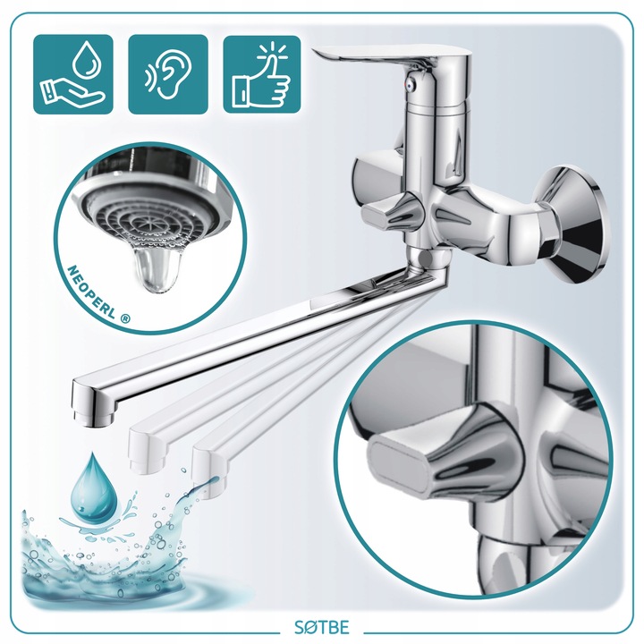 Bateria wannowa ścienna z ruchomą wylewką Kran do wanny z prysznicem SOTBE