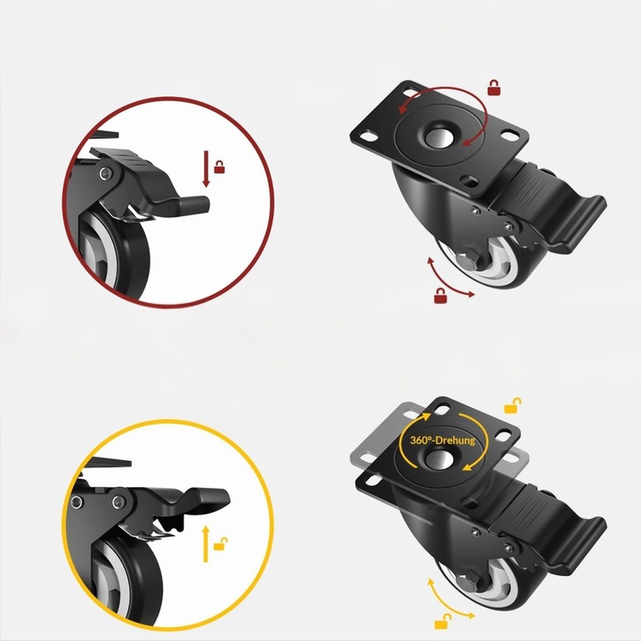 OBROTOWE KÓŁKA PRZEMYSŁOWE Z HAMULCEM DO DUŻYCH OBCIĄŻEŃ 600Kg 100mm