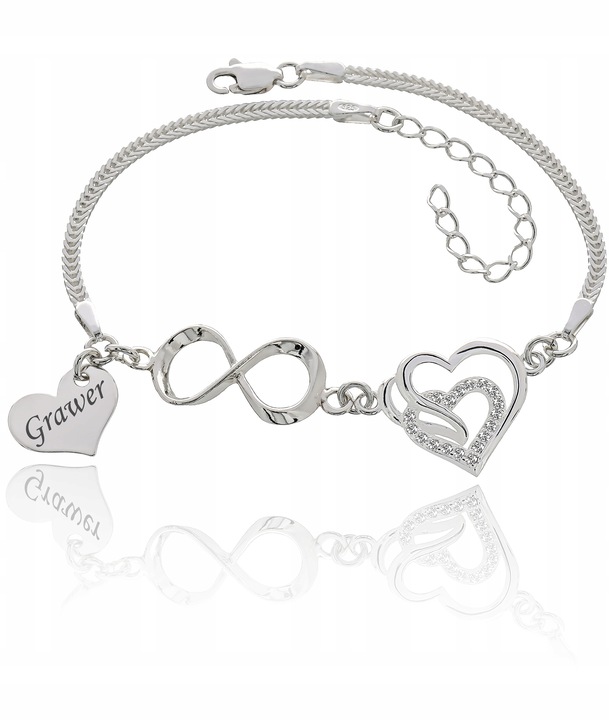 Bransoletka srebrna damska Serce Nieskończoność