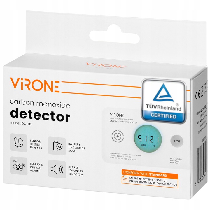 CZUJNIK CZADU TLENKU WĘGLA CZUJKA CO TERMOMETR CERTYFIKOWANY TUV + BATERIE