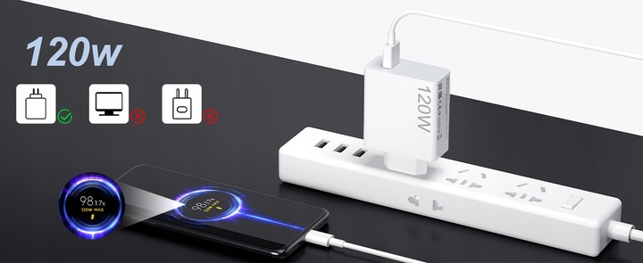 SZYBKA ŁADOWARKA DO TELEFONU O MOCY 120 W W 1-METROWY KABEL ŁADUJĄCY TYPU C
