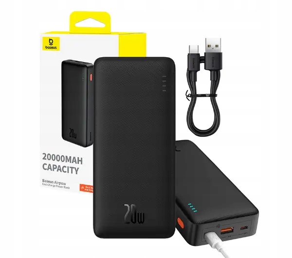 Powerbank Baseus Airpow 20000 mAh 20W PD USB USB-C microUSB Czarny