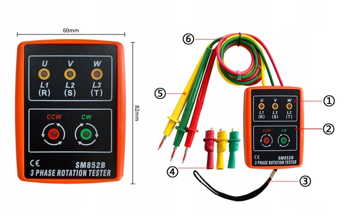 Miernik tester kolejności faz rotacji fazomierz 3-Fazowy AC SM852B 60V~600V
