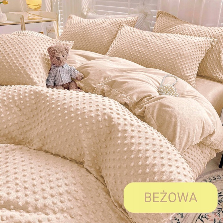 Pościel 200x220 pluszowa polarowa MINKY miś kropki 3D kolory zimowa