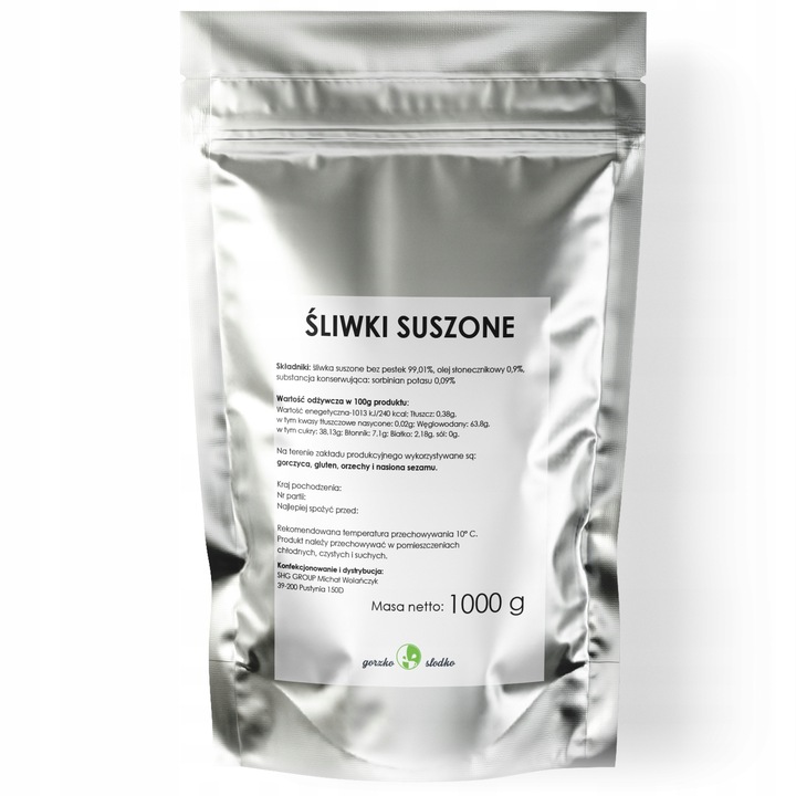 Śliwki suszone bez pestek 1 kg zdrowa przekąska bez cukru GORZKO SŁODKO