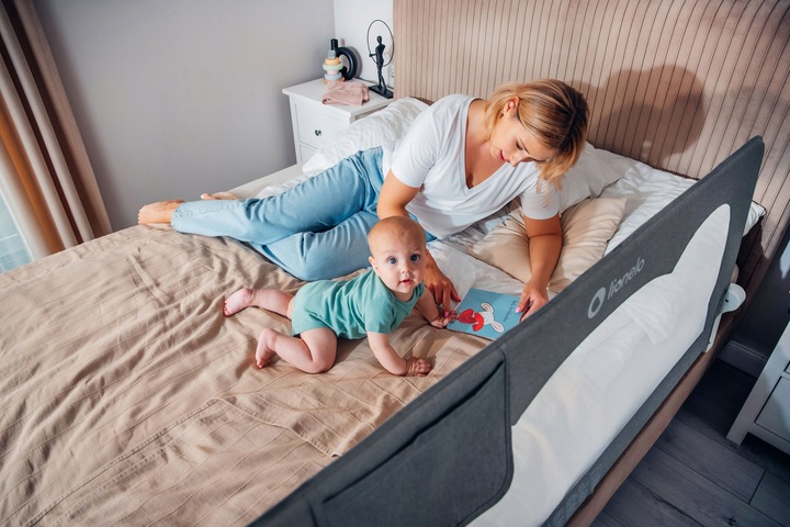 Barierka BRAMKA ZABEZPIECZAJĄCA do łóżka WYSOKA 150x66cm BEŻ Lionelo