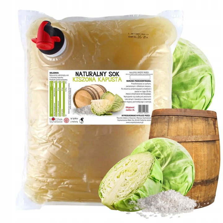 Sok z Kiszonej Kapusty Tłoczony 3l Soku Kiszona Kapusta 100% NFC 3 litry