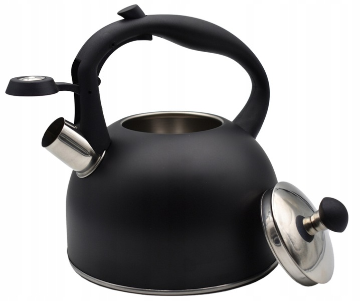 CZAJNIK INDUKCJA GAZ Z GWIZDKIEM TRADYCYJNY CZARNY MATOWY POJEMNY 2,5 L