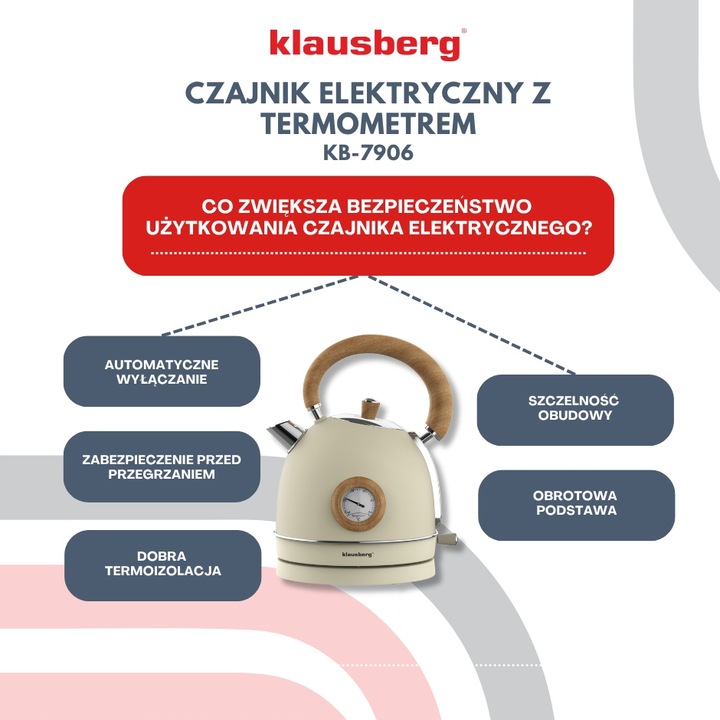 Czajnik elektryczny 1,8L Klausberg KB-7906 RETRO z Termometrem Beżowy