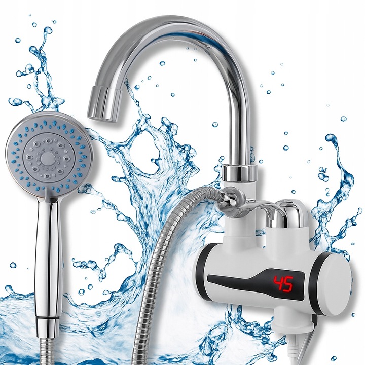 PODGRZEWACZ WODY PRZEPŁYWOWY KRAN ŚCIANA LCD 3000 Z PRYSZNICEM MONTAŻ +