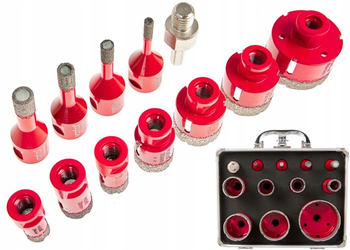 WIERTŁA DIAMENTOWE OTWORNICE DO GRESU 6-68MM ZESTAW OTWORNIC W WALIZCE 12EL