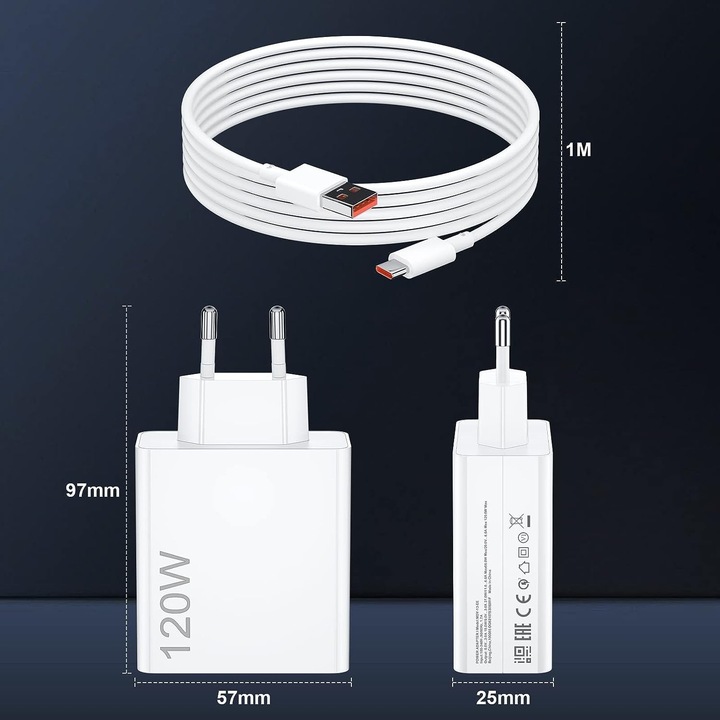 SZYBKA ŁADOWARKA DO TELEFONU O MOCY 120 W W 1-METROWY KABEL ŁADUJĄCY TYPU C