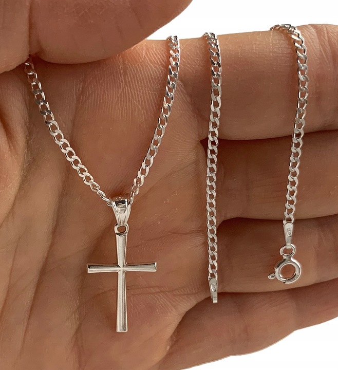 SREBRNY ZESTAW KOMUNIJNY ŁAŃCUSZEK I KRZYŻYK 45CM DLA CHŁOPCA NA PREZENT