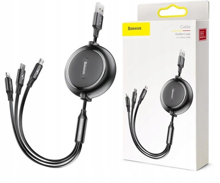 Kabel Zwijany USB 3 w 1 Lightning do iPhone Micro USB, USB-C 1,2m