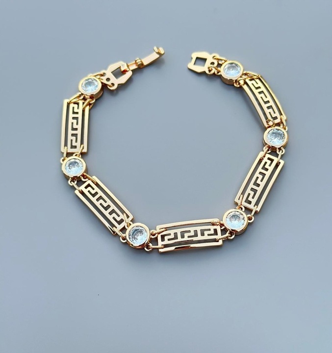 ZŁOTA BRANSOLETKA DAMSKA ZE STALI CHIRURGICZNEJ Z CYRKONIAMI GRECKA+GRATISY