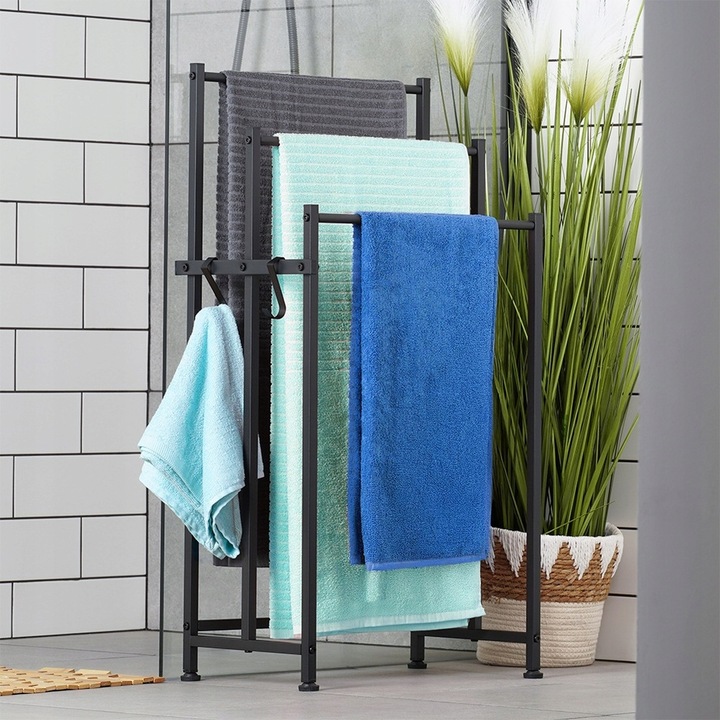 Stojak NA RĘCZNIKI wieszak łazienkowy podłogowy stojący czarny +