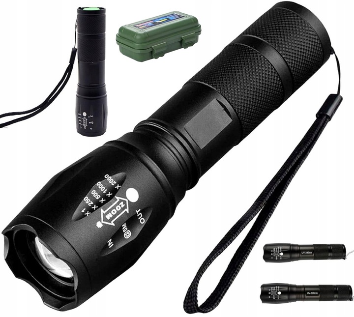 Mocna Latarka TAKTYCZNA LED Policyjna dioda ZOOM NA BIWAK SZPERACZ MEGA