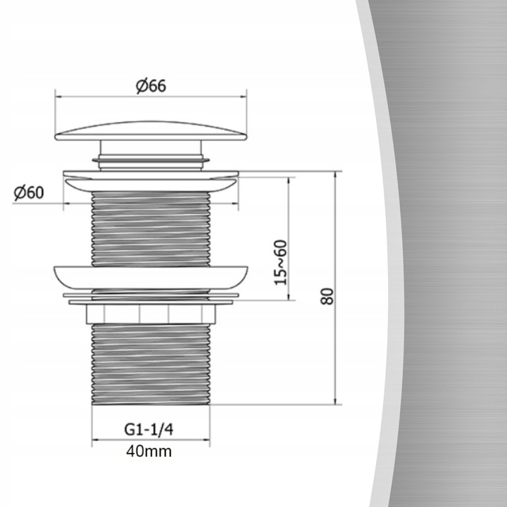 KOREK UMYWALKOWY AUTOMATYCZNY KLIK KLAK AUTO BEZ PRZELEWU SREBRNY