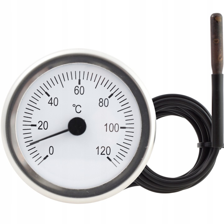 TERMOMETR TARCZOWY z kapilarą okrągły sonda 0-120