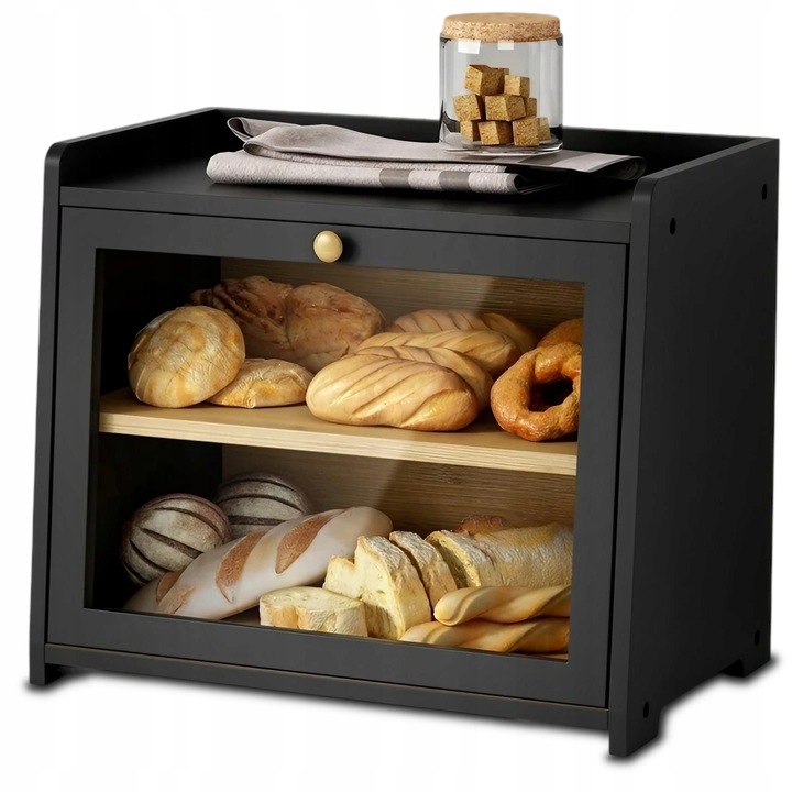 CHLEBAK DREWNIANY CZARNY POJEMNIK NA CHLEB PIECZYWO DUŻY BAMBUSOWY 40x35x25