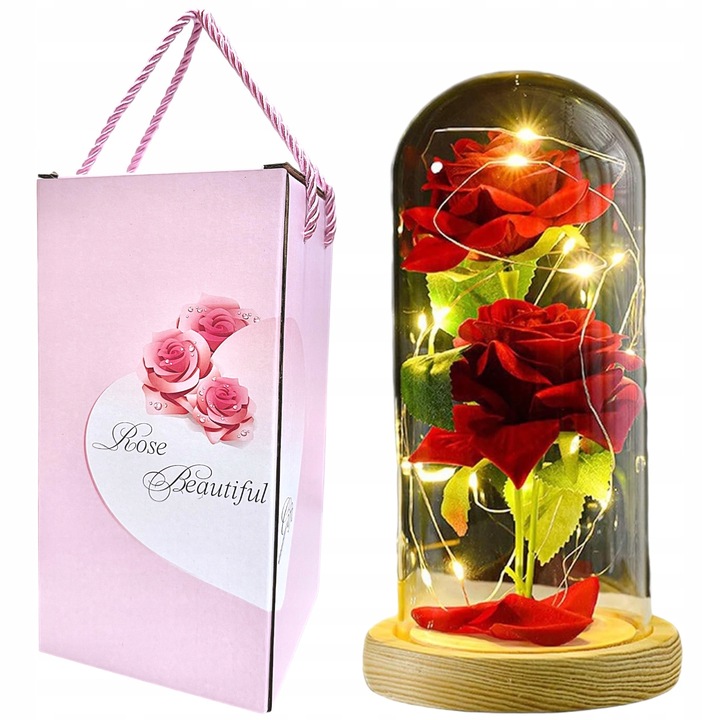 WIECZNA RÓŻA W SZKLE ŚWIECĄCA LED NA PREZENT DZIEŃ BABCI KOBIET