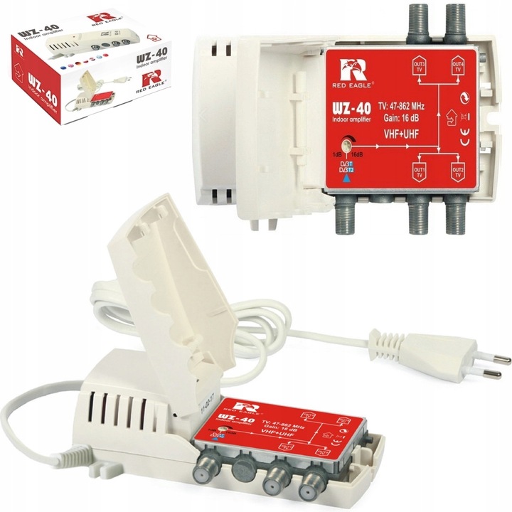 WZMACNIACZ Antenowy AKTYWNY Rozgałęźnik na 4 TV Anteny DVBT DVBT2 WZ-40