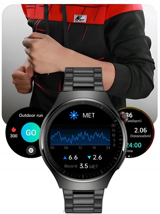 Zegarek Smartwatch AMOLED POMIAR CURKU EKG Glukoza BMI ROZMOWY CIŚNIENIE