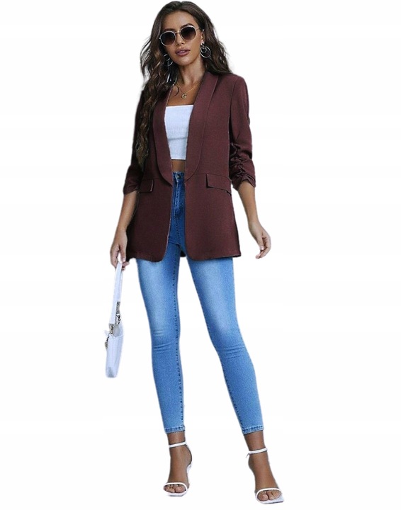 Marynarka damska Żakiet Elegancki Narzutka Czekoladowy Brąz Smokingowa