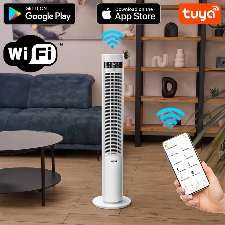 Wentylator kolumnowy stojący Cichy 19dB Yoer +12m zasięg 12 mocy