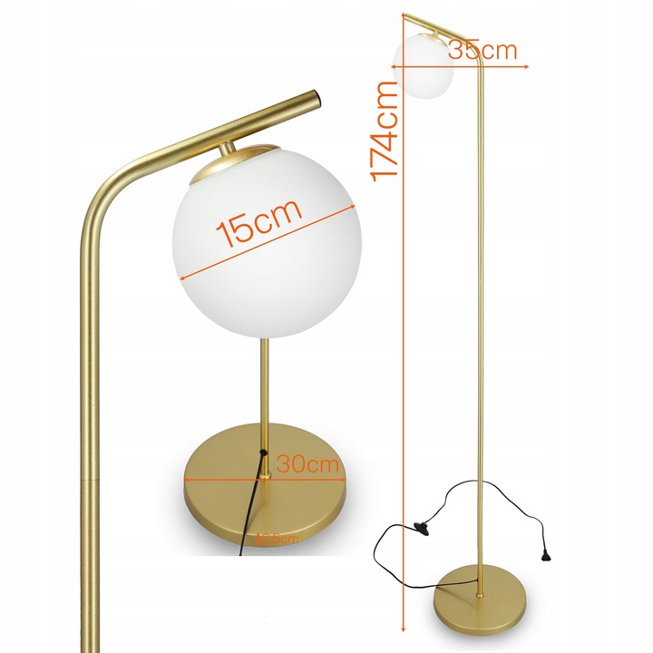 Złota Lampa Stojąca Podłogowa Lampka LED 1X E27 Kula Do Czytania